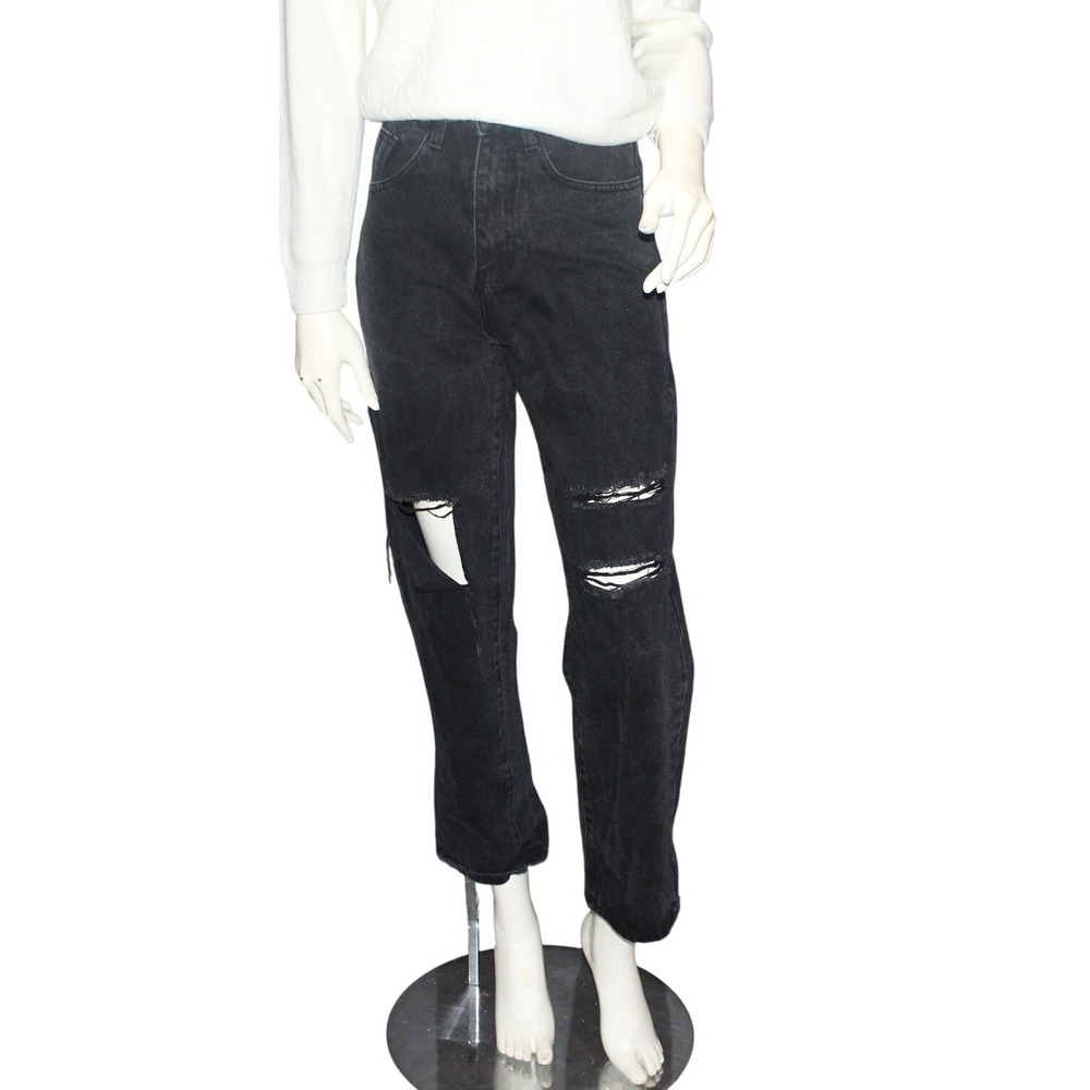 SHEIN Black Distressed Straight Leg Jeans Size XXS